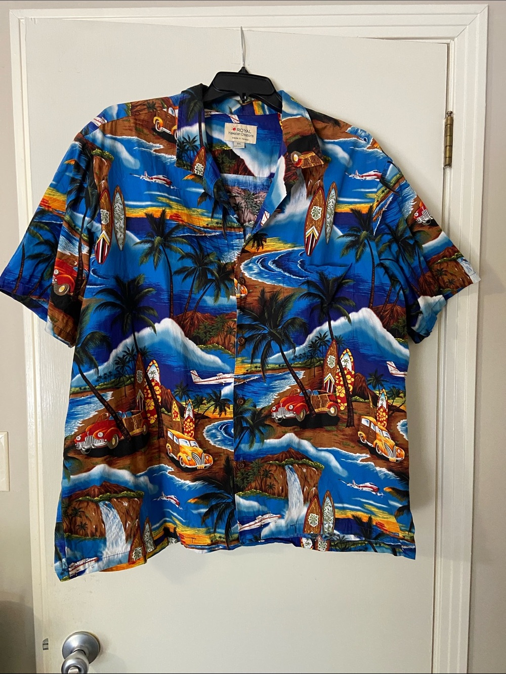 Blue Hawaiian Surf Print Short-Sleeve Shirt